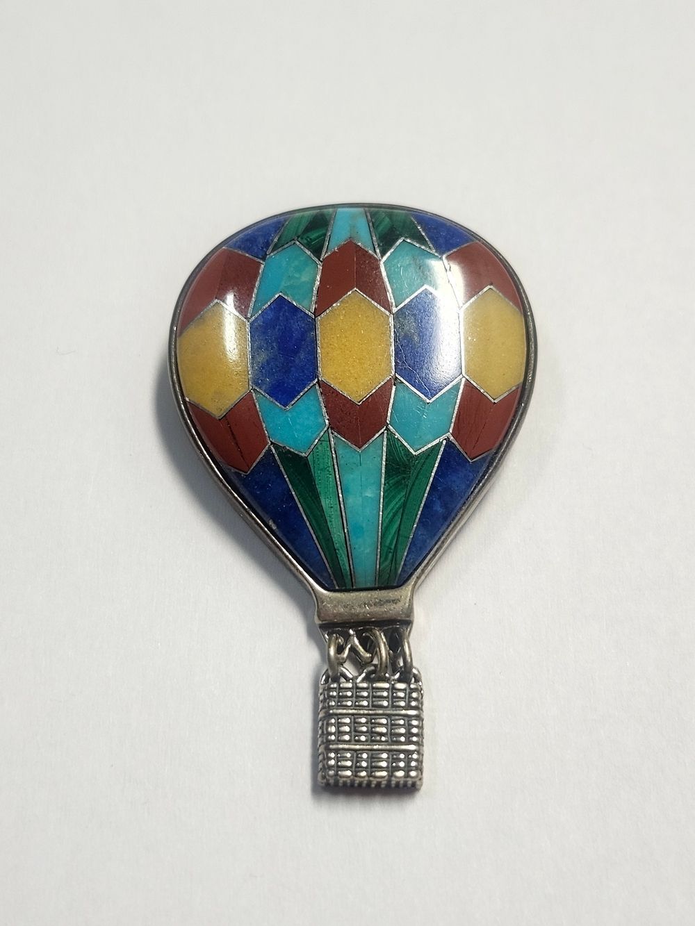 CAROLYN POLLACK STERLING HOT AIR BALLOON PIN PENDANT INLAID GEMS RELIOS